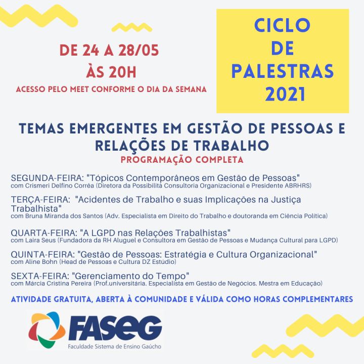 Ciclo de Palestras 2021 - Faculdade SEG