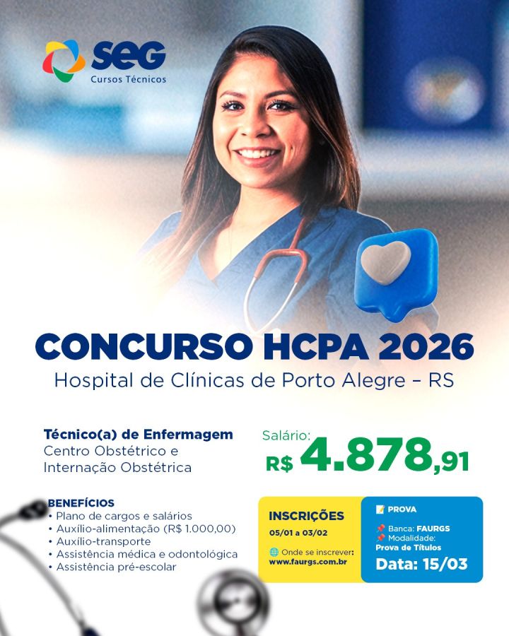 Hospital de Clínicas de Porto Alegre abre concurso para Técnico(a) de Enfermagem em 2026